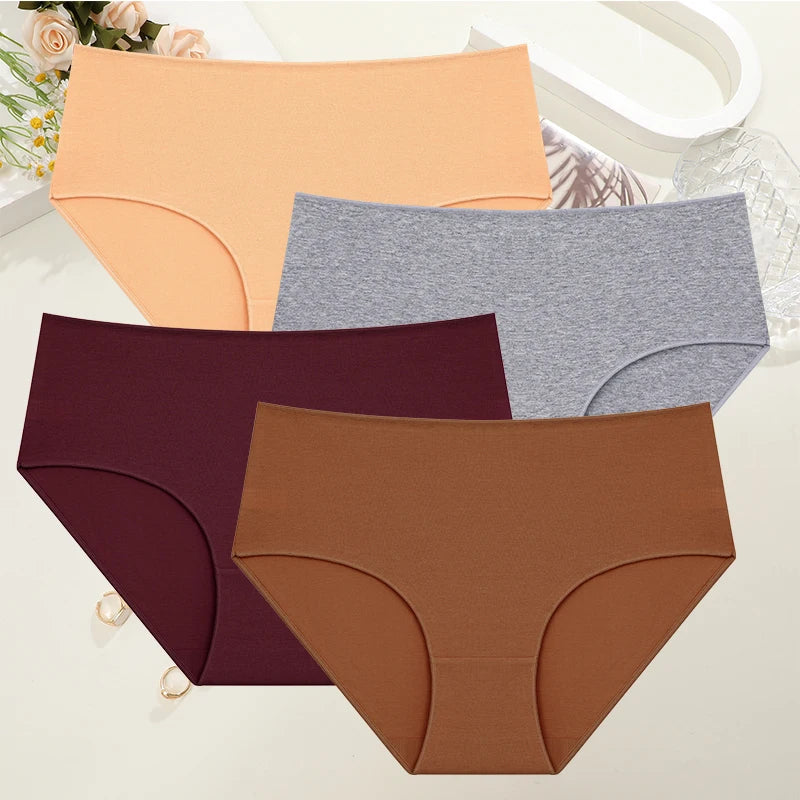 4Pcs/Set Cotton High Waist Plus Size Lingerie