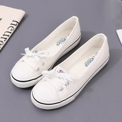Canvas Small White Shallow Cut  Flat Soft Platform Sneakers