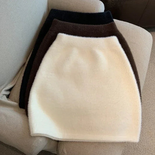 Elastic Waist Slim Short Sexy Mink Fur Skirt