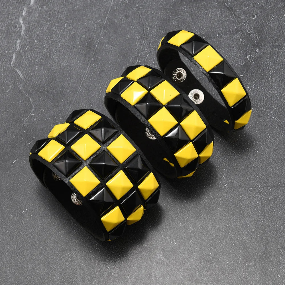 3Pcs/Set Contrasting Rivets Leather Wrist Big Wide Bracelet