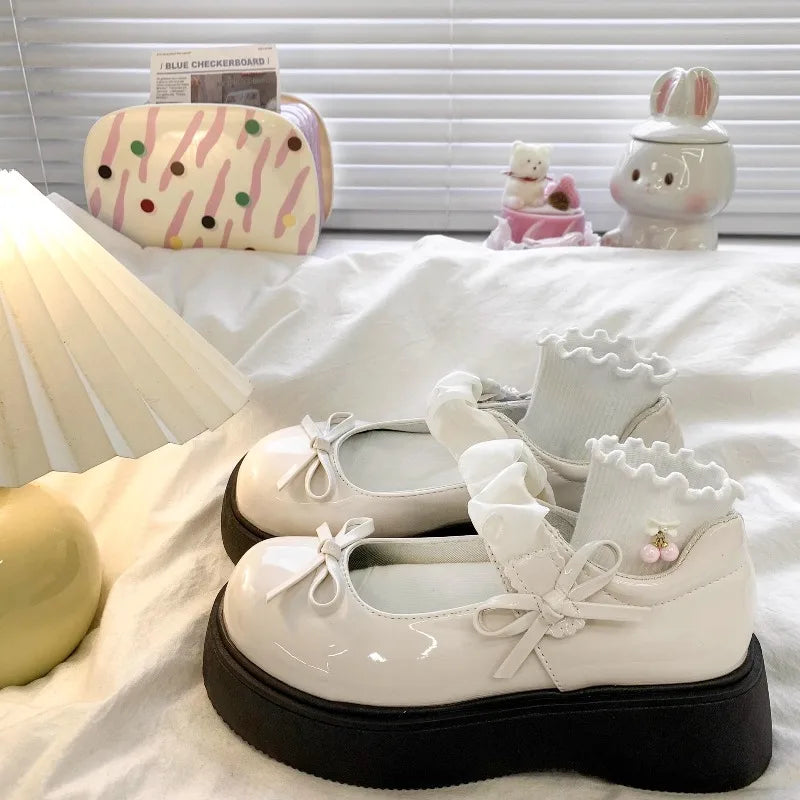 Elegant Bow Princess Glossy Velcro Girls' Casual Shoes