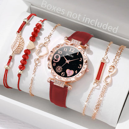 6PCS/Set Heart Dial Watch Set
