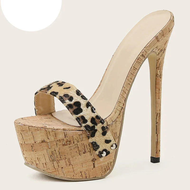 Sexy Leopard Platform High Heels Slippers