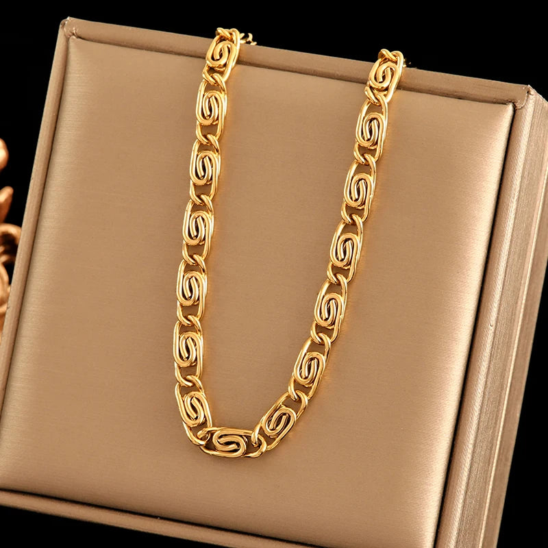 316L Stainless Steel Metal Chain 18K Gold Plated Neck Chain Waterproof Necklace