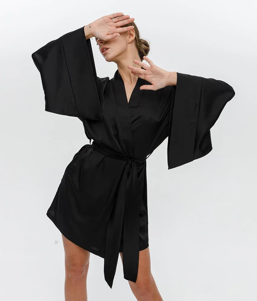 Short Kimono Silky Satin Bathrobe Bride Bridesmaids Robe