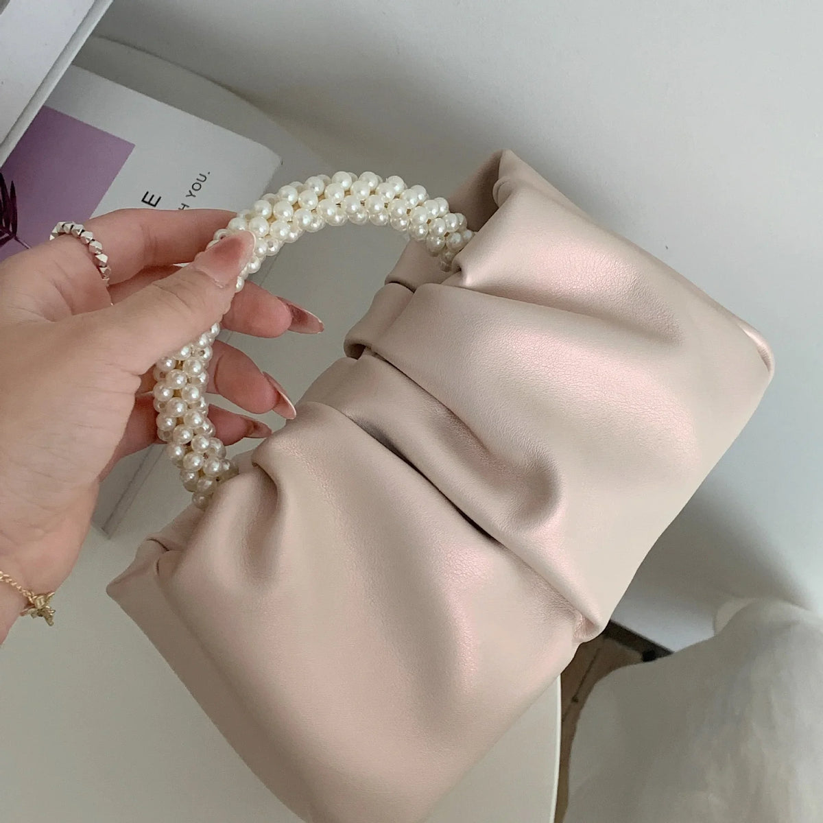 Pearl Handle Clutch Purse Handbags Luxury Square Shoulder Bags