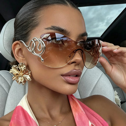 Rimless One-piece Snake Temple Y2K Sun Glasses