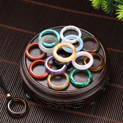 1 Pc Natural Stone Jade Crystal Agate Obsidian Fengshui Lucky Rings