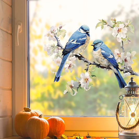 1PC Blue tree branches birds glass display windows door stickers wall stickers