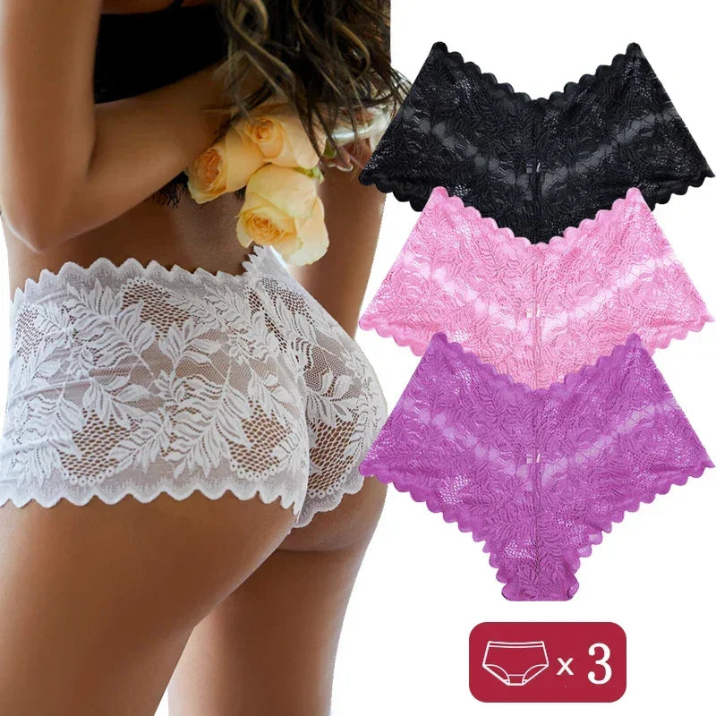 Sexy Lace Panties Floral Leaves Transparent Lingerie