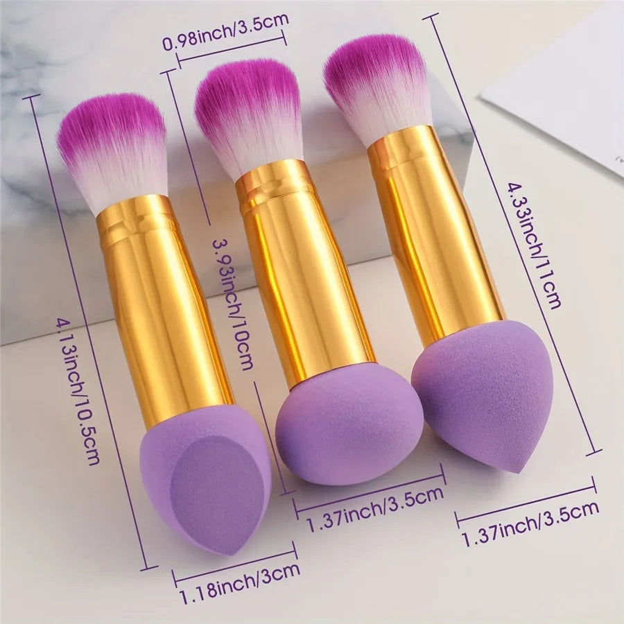 3 Pcs Double Ended Purple Makeup Sponge and Brush Set