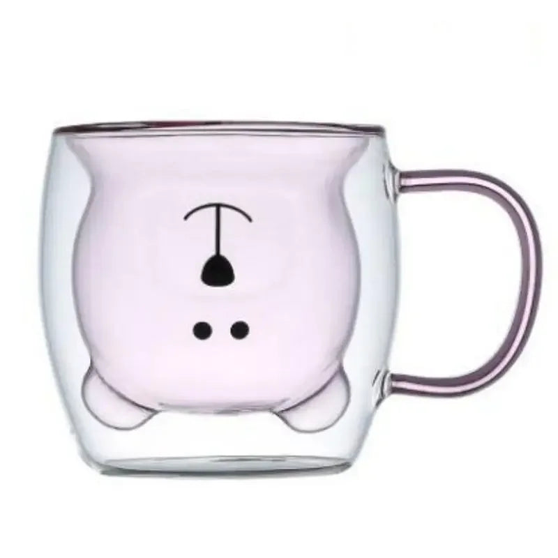 Cute Bear Double-layer Coffee Mug Double Glass Cup with Handle Mug