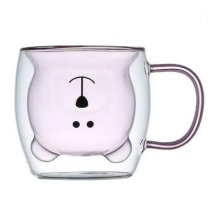 Cute Bear Double-layer Coffee Mug Double Glass Cup with Handle Mug