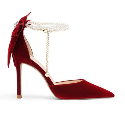 Thin Heel Pearl Butterfly Shoes