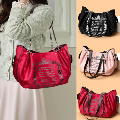 Letter Print Faux Suede Handbag