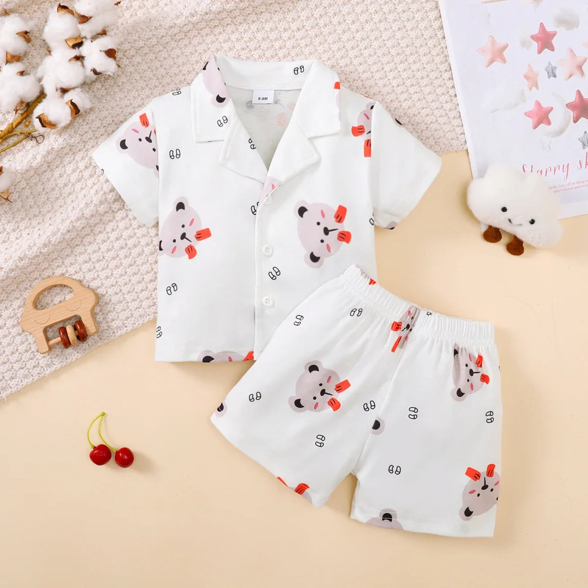 0-3 Years Cartoon Cute Pattern Short Sleeved Top+Shorts Set