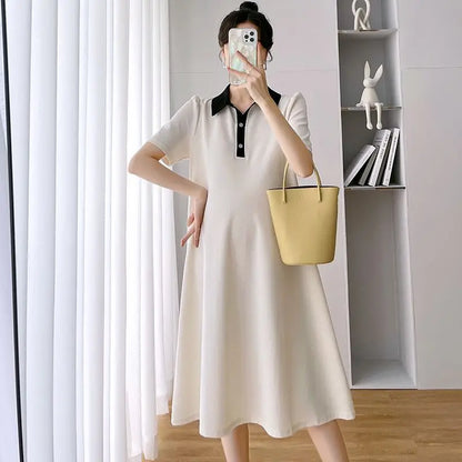Maternity Short Sleeve Polo Lapel Maternity Maternity Dress