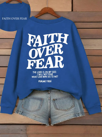 Casual Hoodies Faith Over Fear Letter Printing Sweatshirts Pocket Pullovers