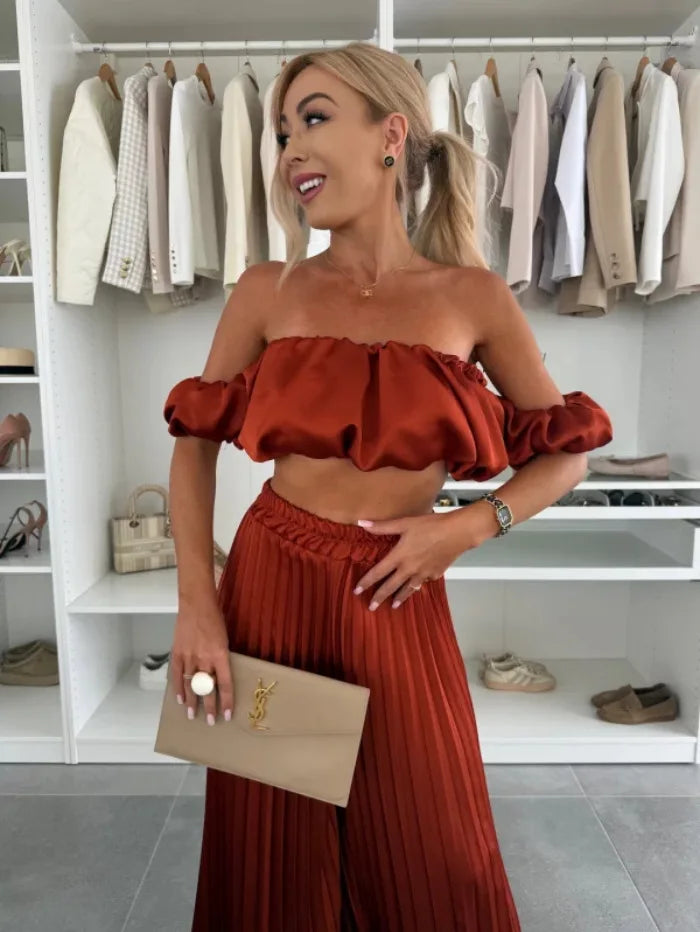 Elegant strapless casual pants Set
