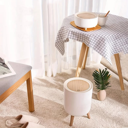 Round Trash Can With Lid White Garbage Can