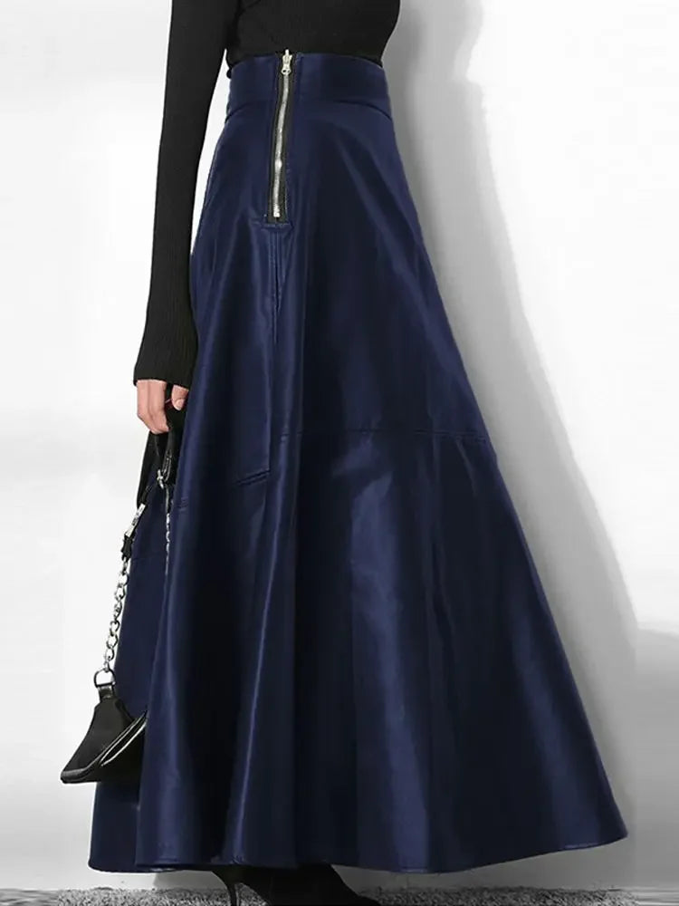 Leather Maxi Long High Waist Skirt
