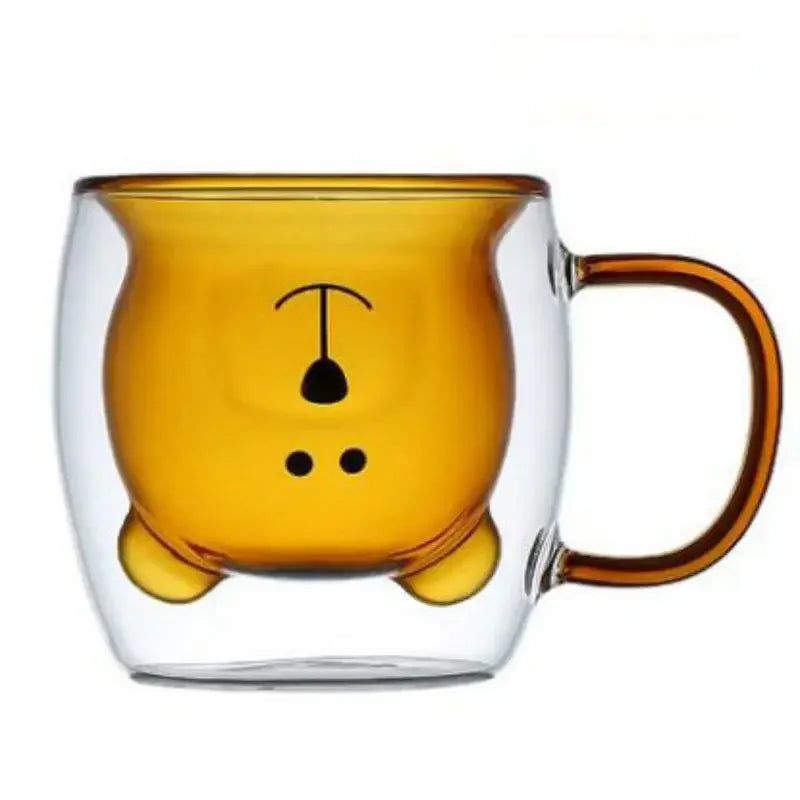 Cute Bear Double-layer Coffee Mug Double Glass Cup with Handle Mug