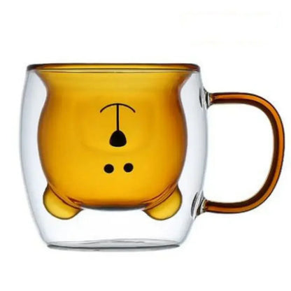Cute Bear Double-layer Coffee Mug Double Glass Cup with Handle Mug