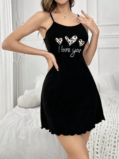 Sexy Nightgown Love Print Dress
