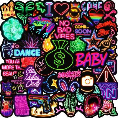 10/25/50pcs Cool Mixed Neon Lights Graffiti Stickers for DIY Guitar Phone Laptop Skateboard