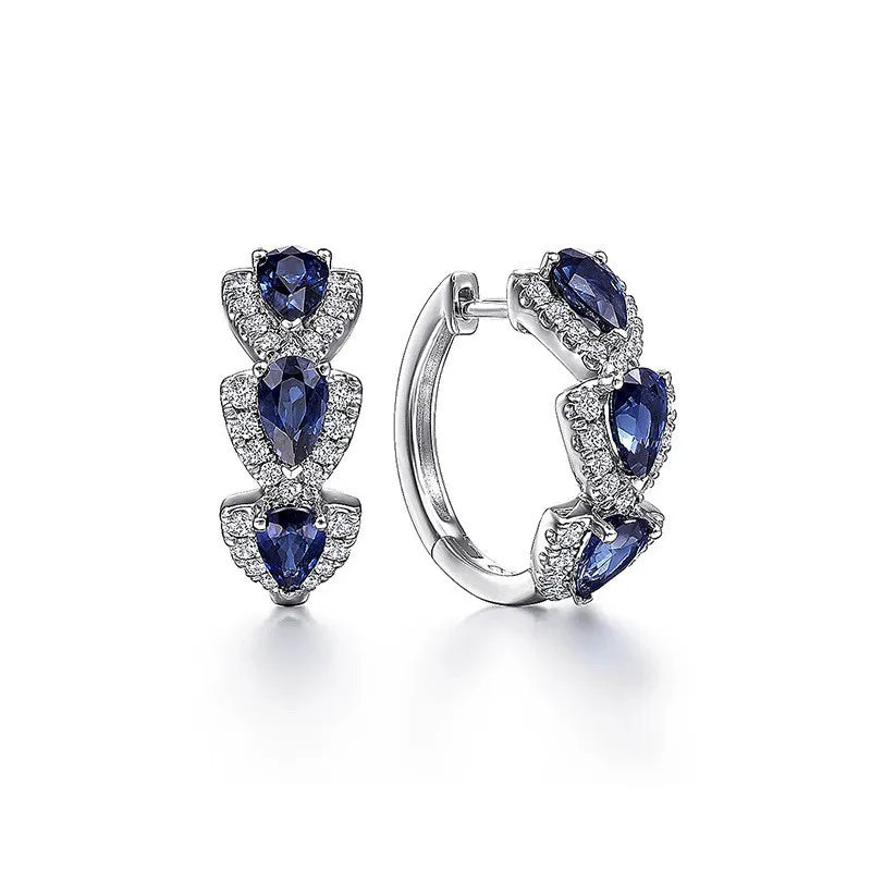 925 Sterling Silver Blue Cubic Zirconia Hoop Earrings