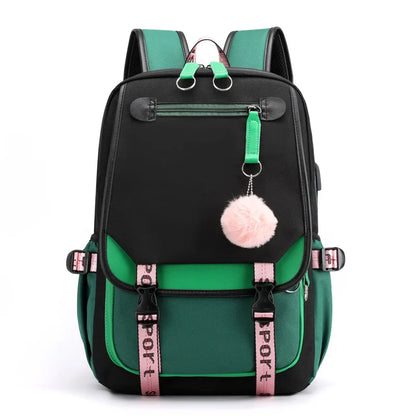 Large USB Port Canvas Schoolbag