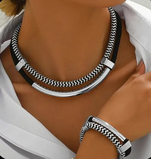 Double Line Metal Tube Exaggerated Necklace Set
