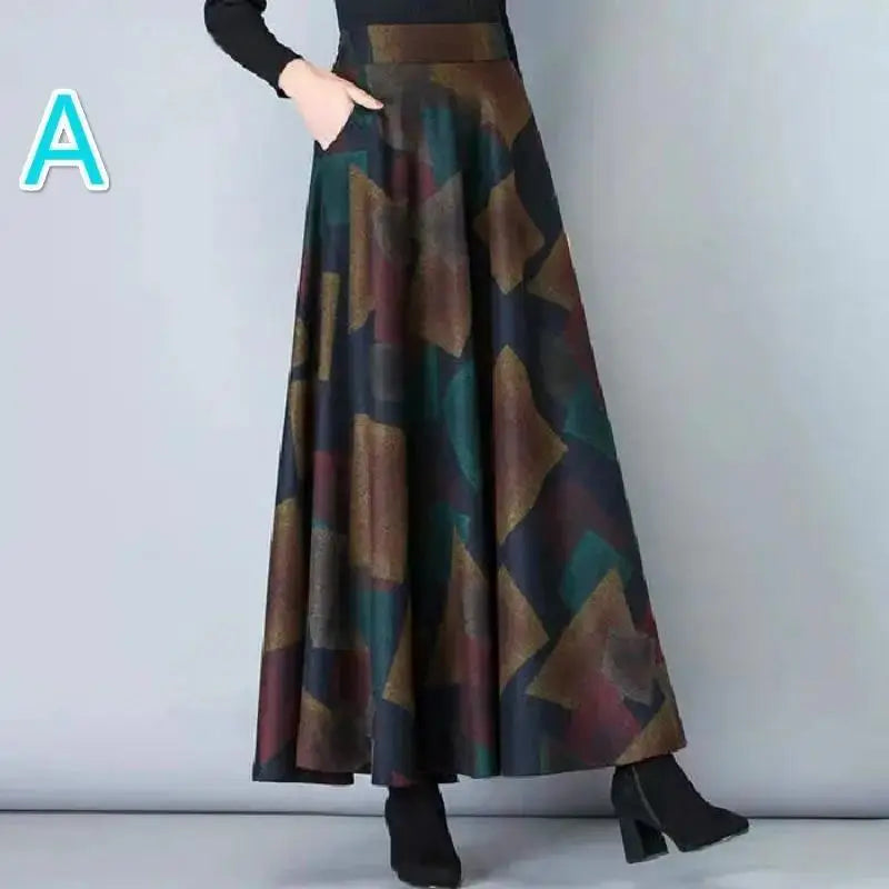 Plaid Wool High Waist Long Midi Plus Size Autumn Winter Skirt