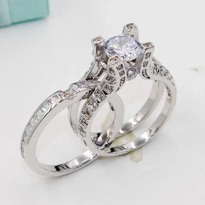 14K White Gold Vintage Lovers Grown Pink Diamond Ring Set