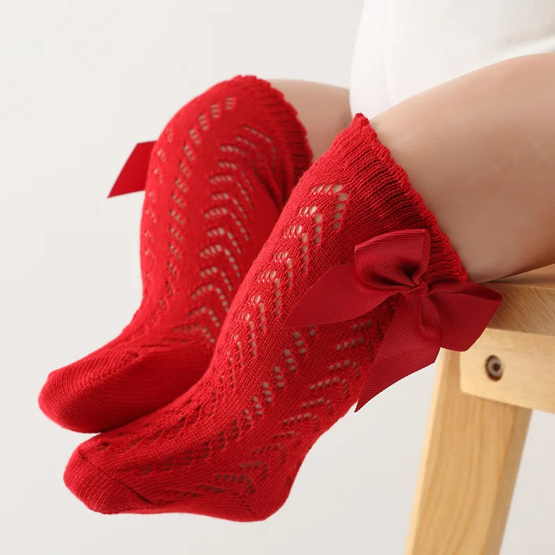 Baby Girls Toddlers Bow Long Soft Cotton Socks