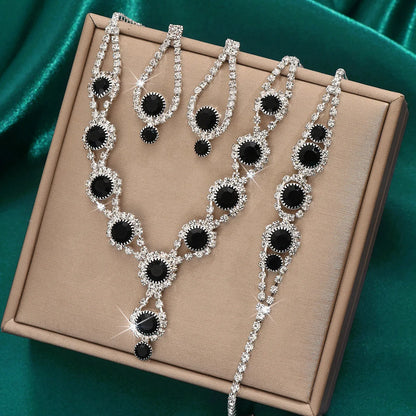 4PCS Elegant Crystal Jewelry Rhinestones Necklace Sets