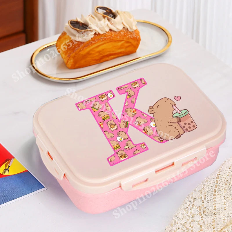 Capybara Cute Lunch Box Girls Capibara Letter A-Z Bento Box