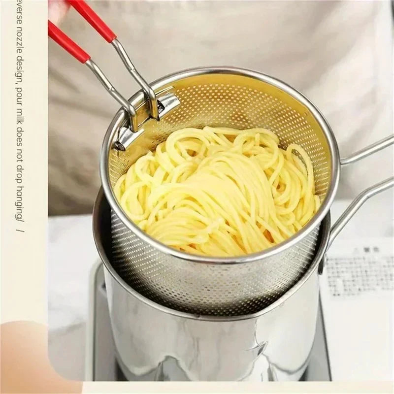 Stainless Steel Fryer with Filter Screen Household Small Oil Pot
