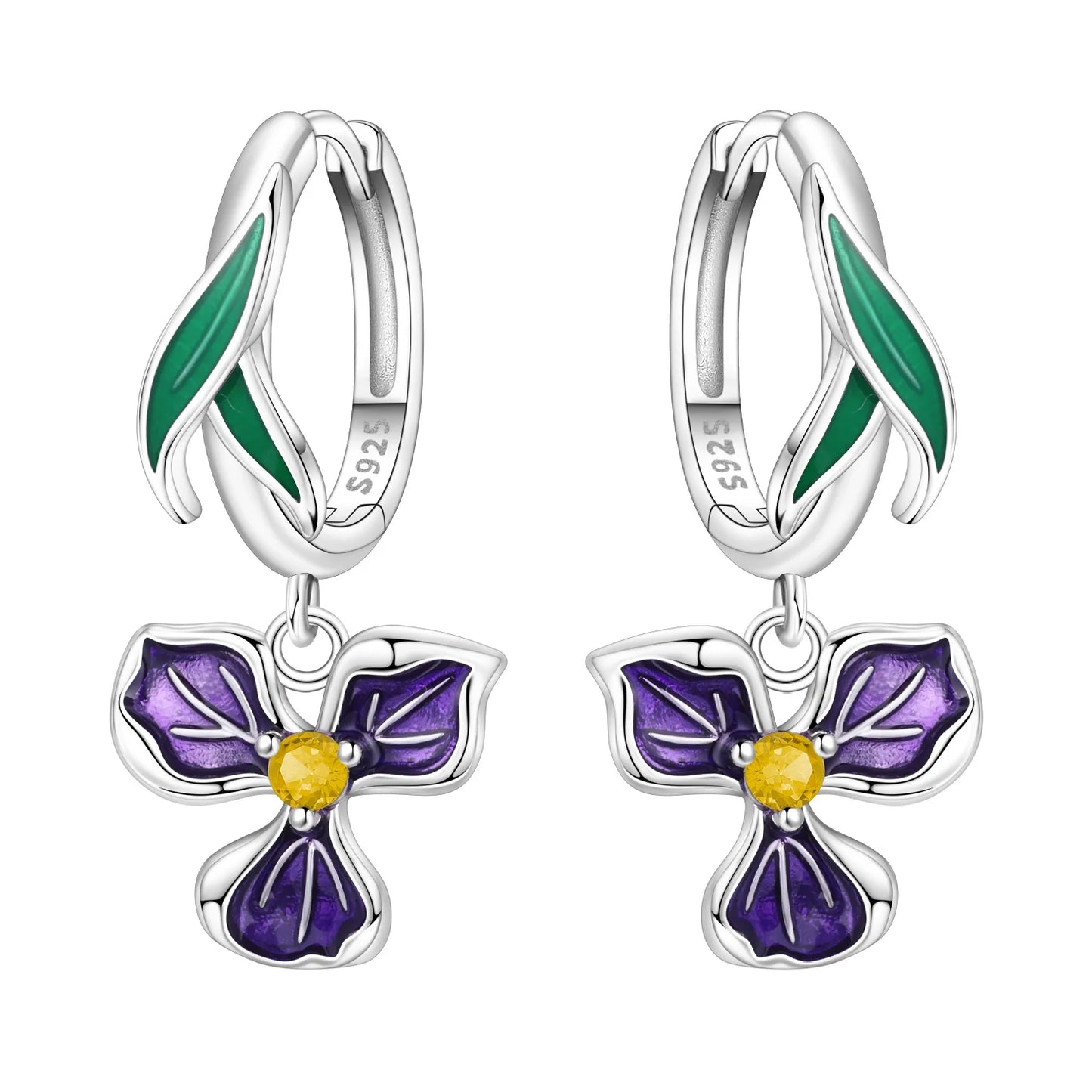 Orstarry Original 925 Sterling Silver Blue Iris Flower Earrings