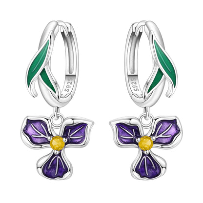 Orstarry Original 925 Sterling Silver Blue Iris Flower Earrings