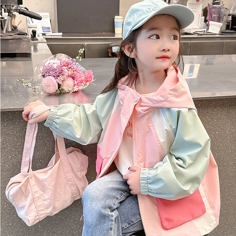 2-8 Years Spring Patchwork Little Princess Coat Zipper Loose Jacket