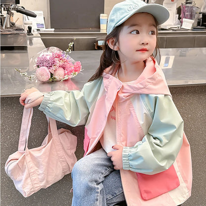 2-8 Years Spring Patchwork Little Princess Coat Zipper Loose Jacket