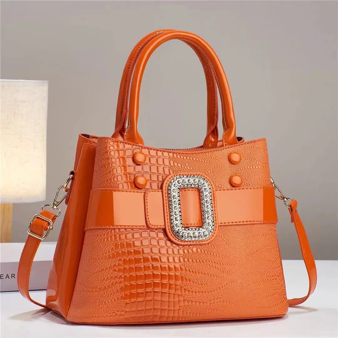 3-Layer Bright Leather Shoulder Large Capacity Tote Bag
