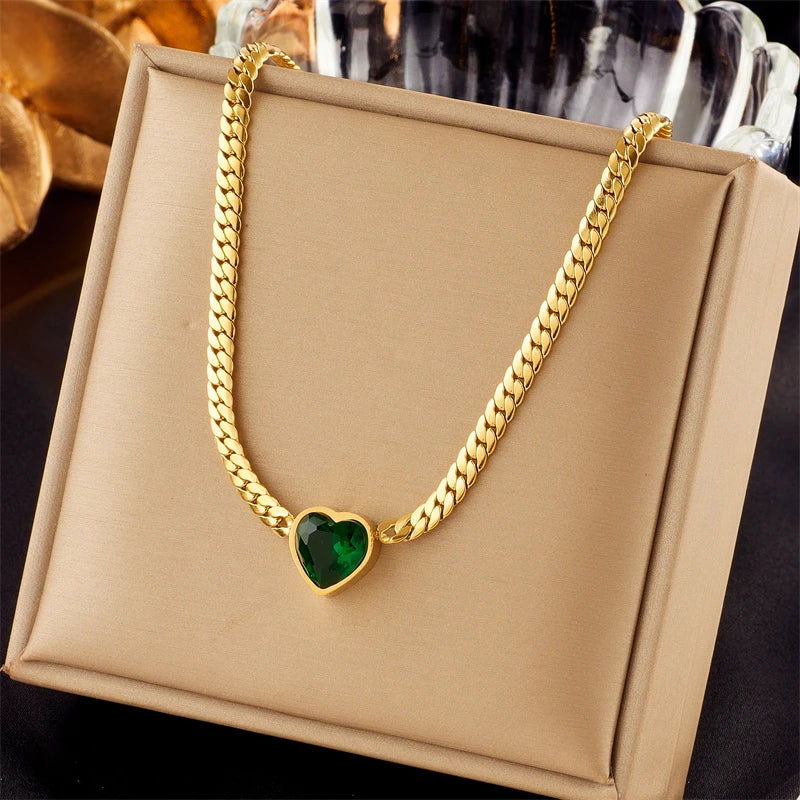Stainless Steel Butterfly Moon Lock Blue Eyes Necklace
