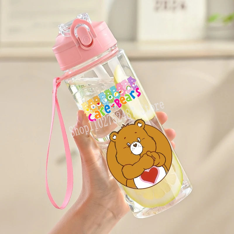 900ml Care Bears Cute Water Bottle with Straw Girls School Plastic Cup