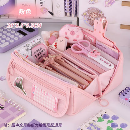 Large Capacity Pencil Case with Zipper Portable Stationery Bag