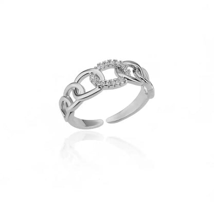 Stainless Steel Round Zircon Geometric Gold Crystal Ring