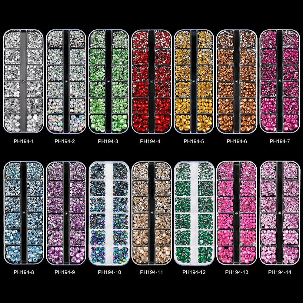 12Gird 3D Glass AB Crystal Nail Art Rhinestones Kit