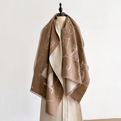 Luxury Winter Cashmere Little Cat Print Scarf