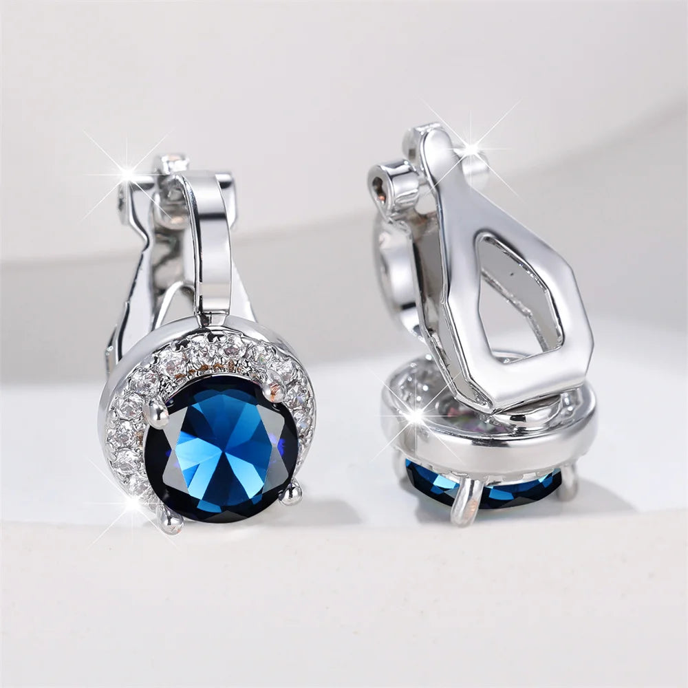 Mystic Rainbow Crystal Round Stone Clip Earrings